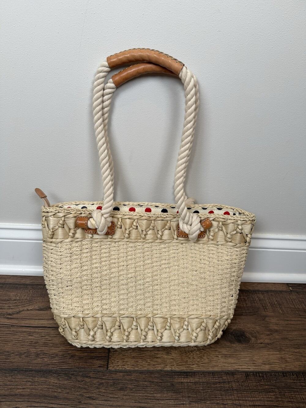Brighton Straw Tote Bag Purse Handbag Braided Rope Leather Handles